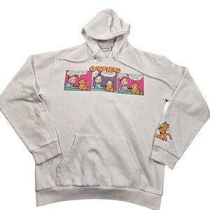 Garfield Hoodie Sweatshirt Mens Medium White Comic Strip Graphic Pullover Fleece